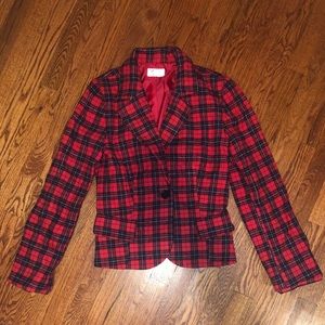 Red Black Plaid Blazer Jacket Womens